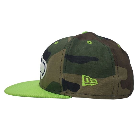 SEATTLE SEAHAWKS Hat Cap Football Neon/Camo Logo Pattern Fitted 7 1/2 New Era - Picture 3 of 8